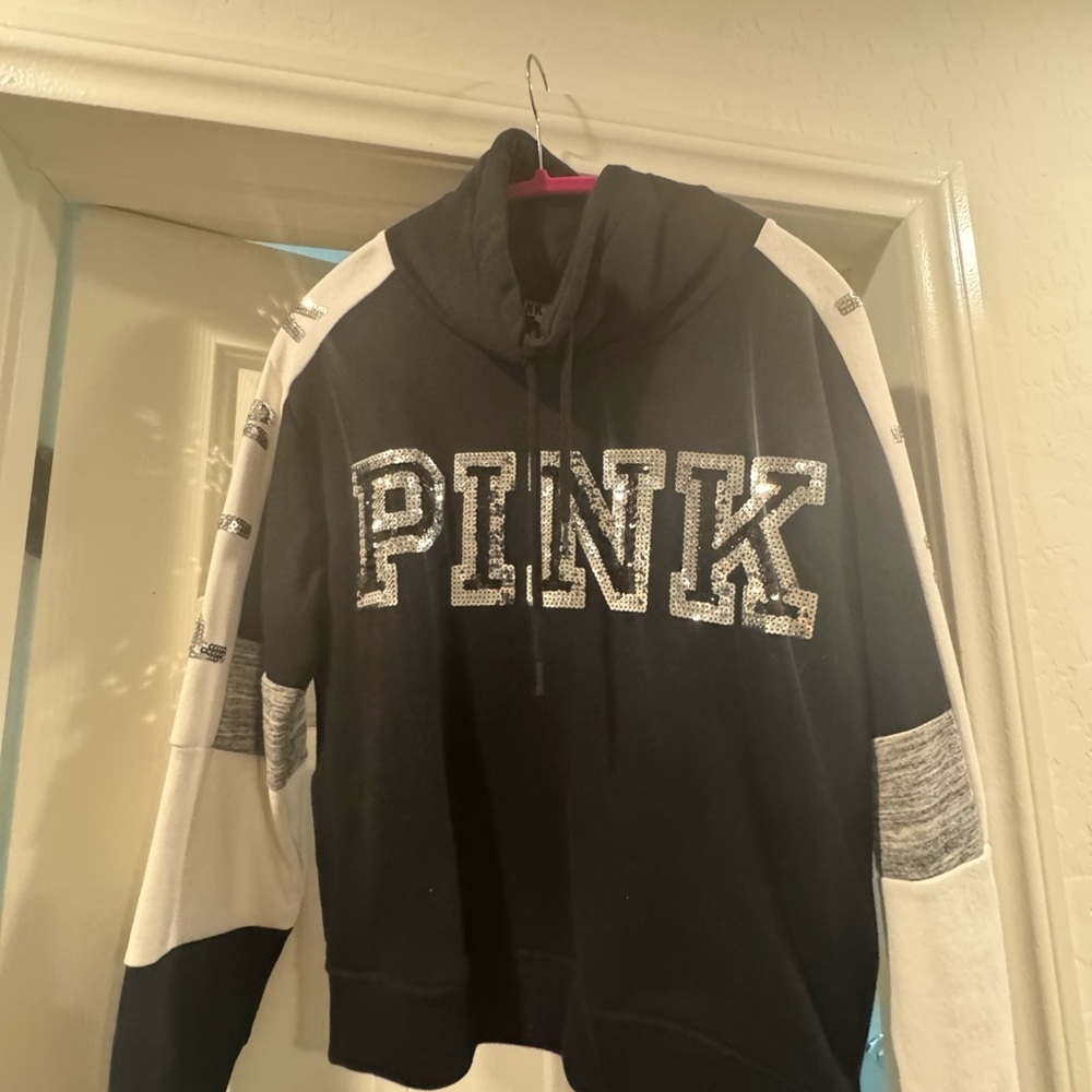 Black and White Hoodie with Sequin Logo